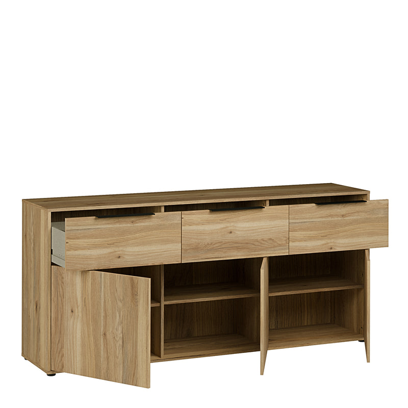 Orkney 3 Drawer Sideboard with 3 Doors in Mauvella Oak — alternative angle