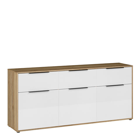 Orkney 3 Drawer Sideboard with 3 Doors in Mauvella Oak and White Gloss — front view
