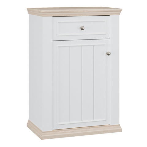 Pontypool Shoe Cabinet with Drawer in White and a Riva Oak — front view