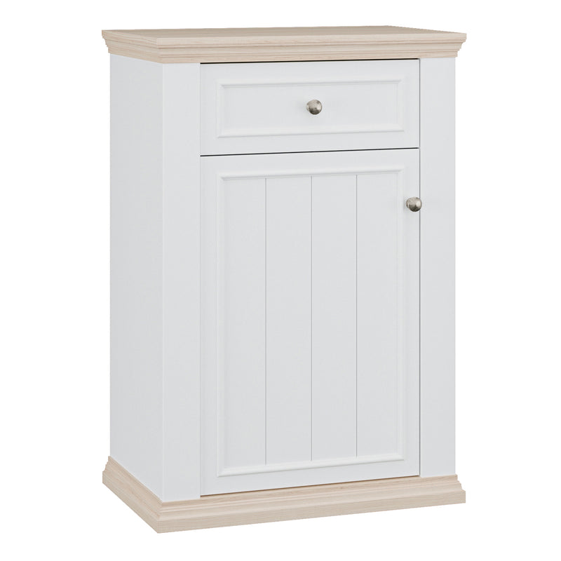 Pontypool Shoe Cabinet with Drawer in White and a Riva Oak — front view