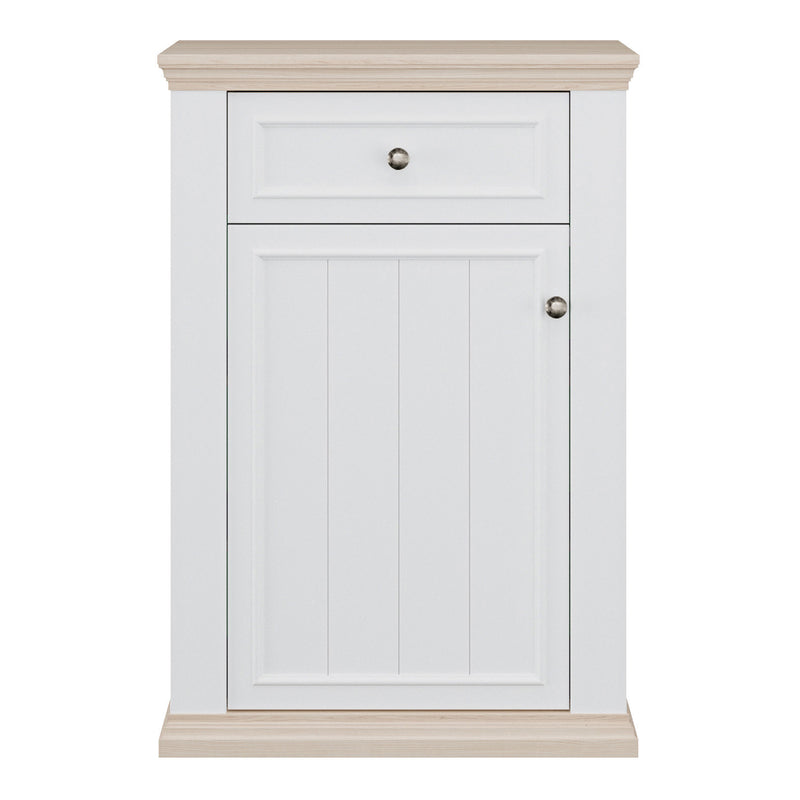 Pontypool Shoe Cabinet with Drawer in White and a Riva Oak — side angle