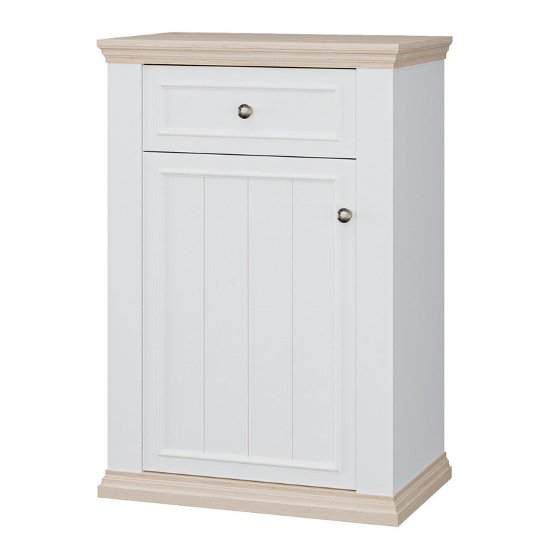 Pontypool Shoe Cabinet with Drawer in White and a Riva Oak — detail view