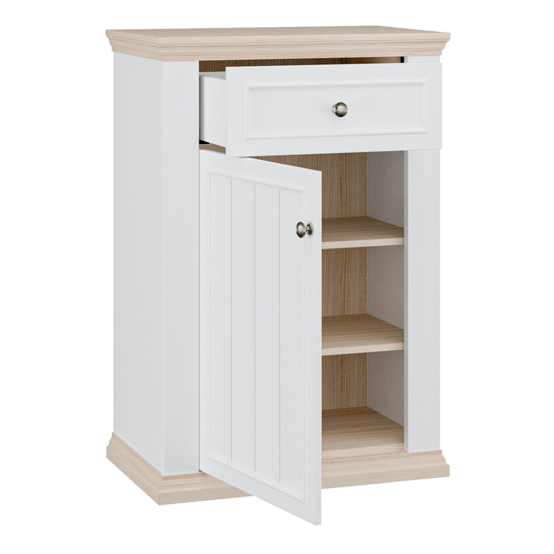 Pontypool Shoe Cabinet with Drawer in White and a Riva Oak — alternative angle