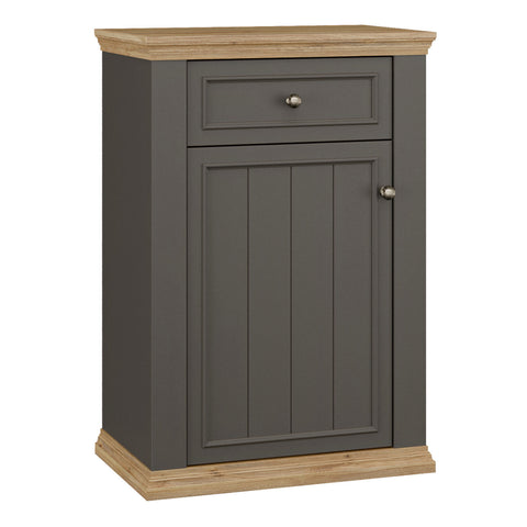 Pontypool Shoe Cabinet with Drawer in Grey and Mauvella Oak — front view