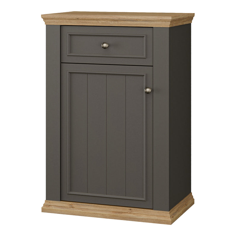 Pontypool Shoe Cabinet with Drawer in Grey and Mauvella Oak — detail view
