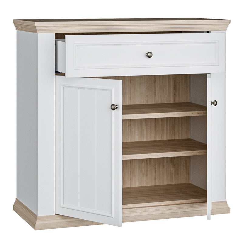 Pontypool 2 Door 1 Drawer Small Sideboard in White and Riva Oak — alternative angle