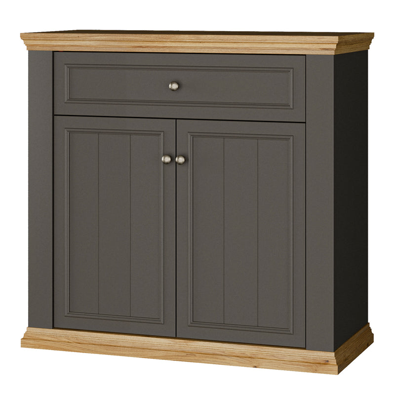 Pontypool 2 Door 1 Drawer Small Sideboard in Wolfram Grey and Mauvella Oak — detail view