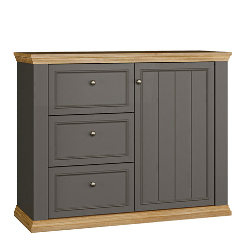 Pontypool 3 Drawer & 1 Door Sideboard in Grey and Mauvella Oak — front view