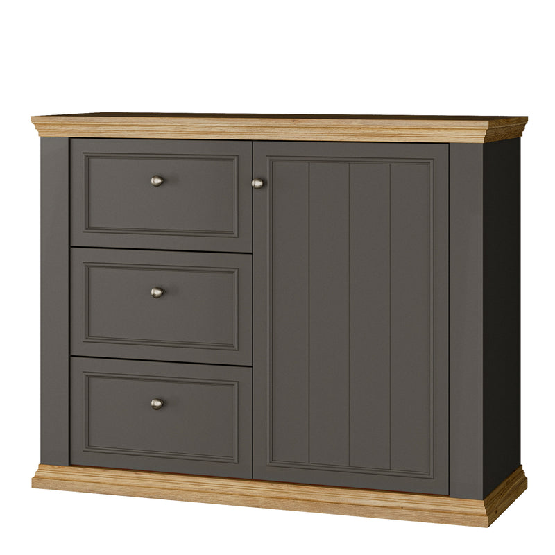 Pontypool 3 Drawer & 1 Door Sideboard in Grey and Mauvella Oak — detail view