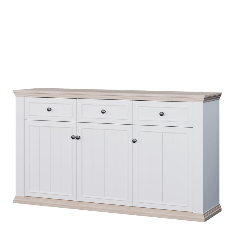 Pontypool 3 Drawer & 3 Door Sideboard in White and Riva Oak — detail view