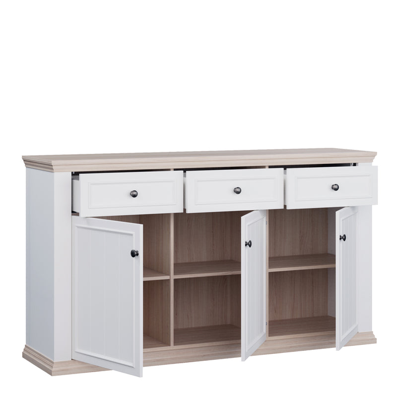 Pontypool 3 Drawer & 3 Door Sideboard in White and Riva Oak — alternative angle