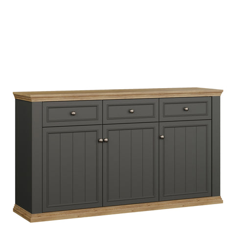 Pontypool 3 Drawer & 3 Door Sideboard in Grey and Mauvella Oak — front view