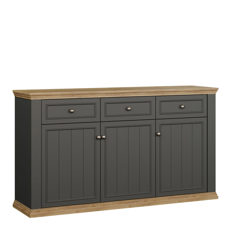 Pontypool 3 Drawer & 3 Door Sideboard in Grey and Mauvella Oak — front view