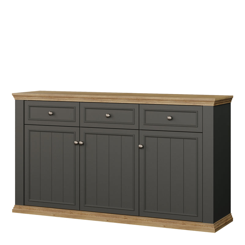 Pontypool 3 Drawer & 3 Door Sideboard in Grey and Mauvella Oak — detail view