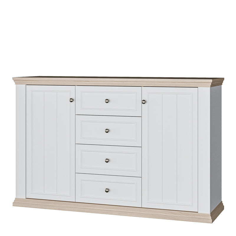 Pontypool 4 Drawer & 2 Door Sideboard in White and Riva Oak — detail view