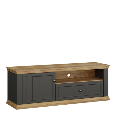 Pontypool TV Unit with Drawer & Open Shelf in Grey and Mauvella Oak — front view