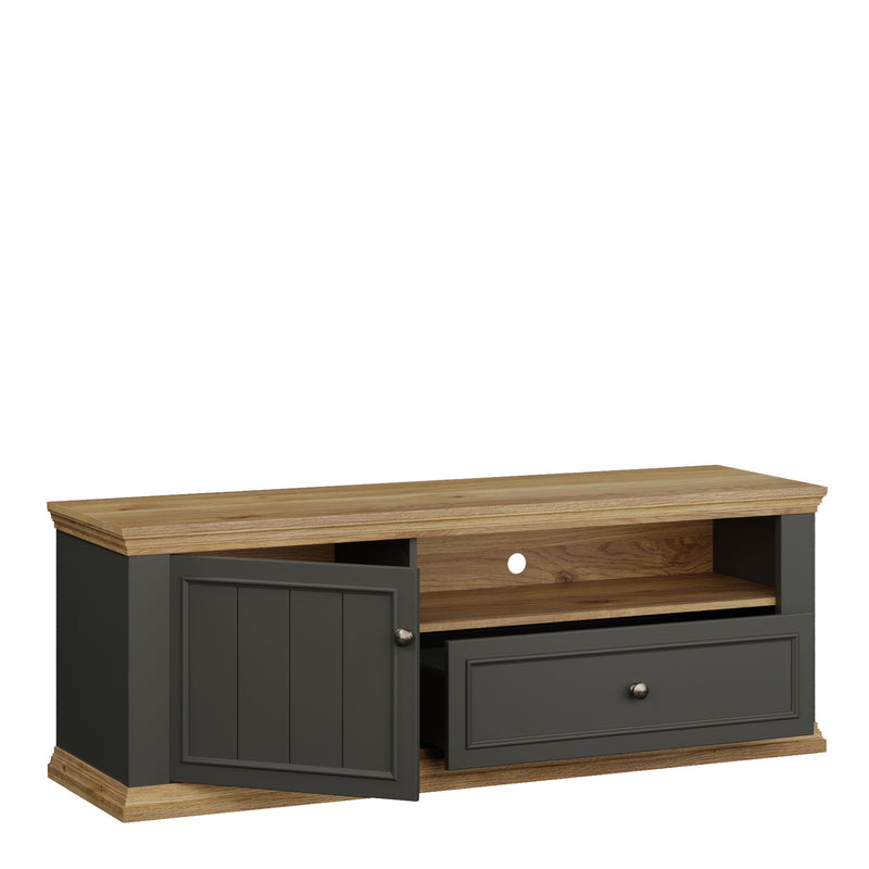 Pontypool TV Unit with Drawer & Open Shelf in Grey and Mauvella Oak — alternative angle