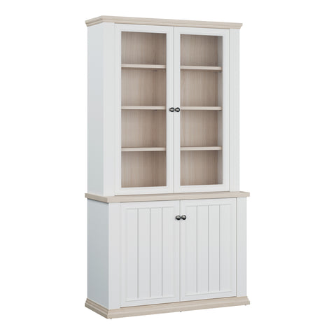 Pontypool 4 Door Display Cabinet in White and Riva Oak — front view