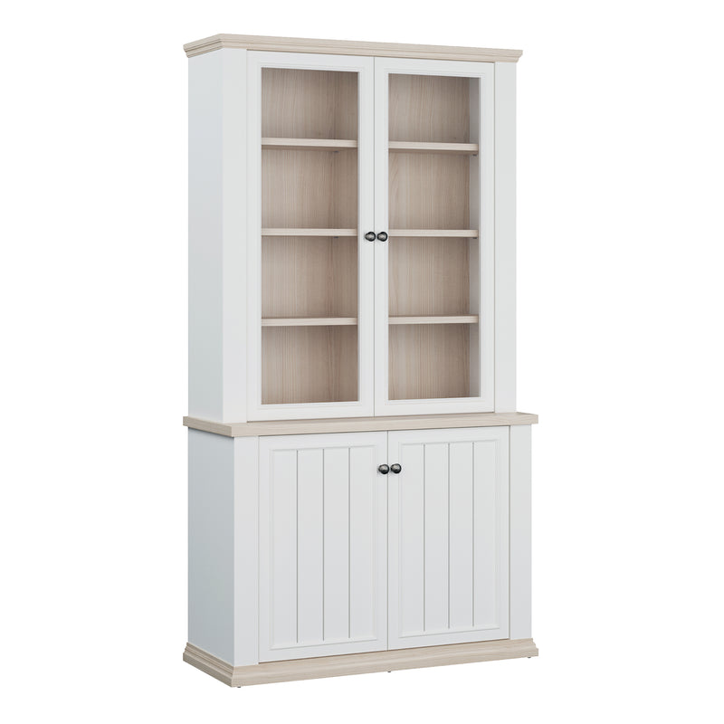 Pontypool 4 Door Display Cabinet in White and Riva Oak — front view