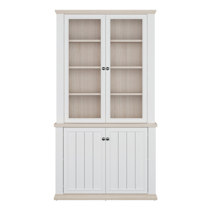 Pontypool 4 Door Display Cabinet in White and Riva Oak — side angle
