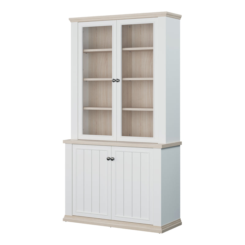 Pontypool 4 Door Display Cabinet in White and Riva Oak — detail view