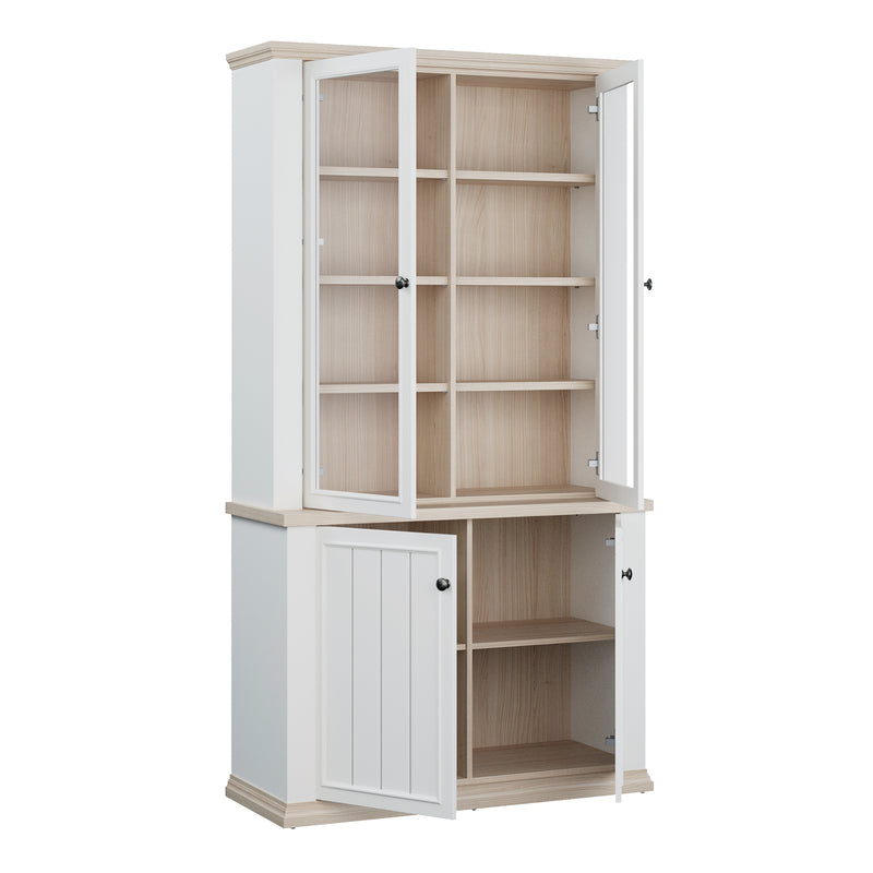 Pontypool 4 Door Display Cabinet in White and Riva Oak — alternative angle