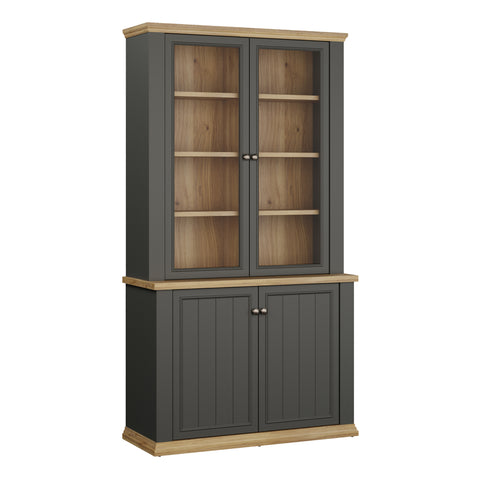 Pontypool 4 Door Display Cabinet in Grey and Mauvella Oak — front view
