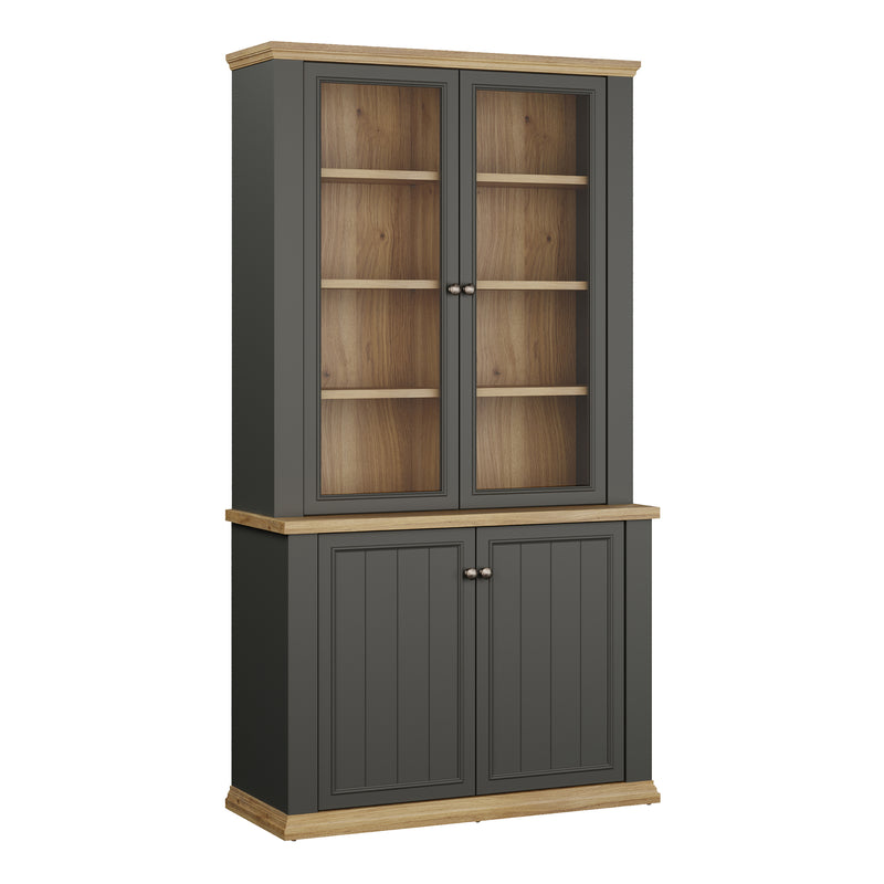 Pontypool 4 Door Display Cabinet in Grey and Mauvella Oak — front view