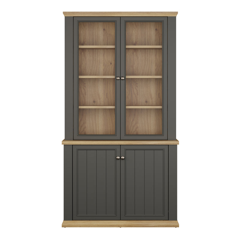 Pontypool 4 Door Display Cabinet in Grey and Mauvella Oak — side angle