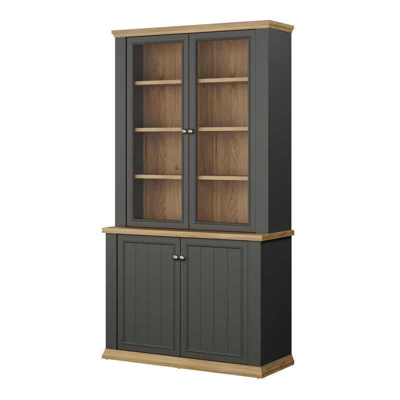 Pontypool 4 Door Display Cabinet in Grey and Mauvella Oak — detail view