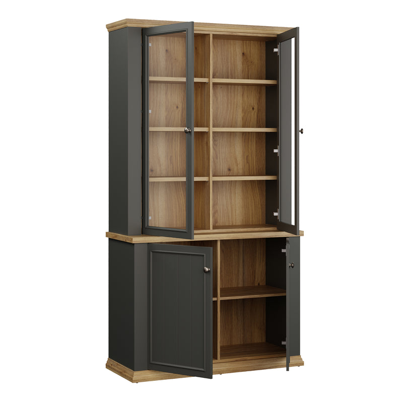 Pontypool 4 Door Display Cabinet in Grey and Mauvella Oak — alternative angle