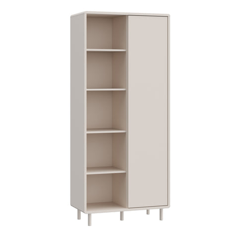 Playly Tall Storage Cabinet with Door/Open Shelving in Sand — front view