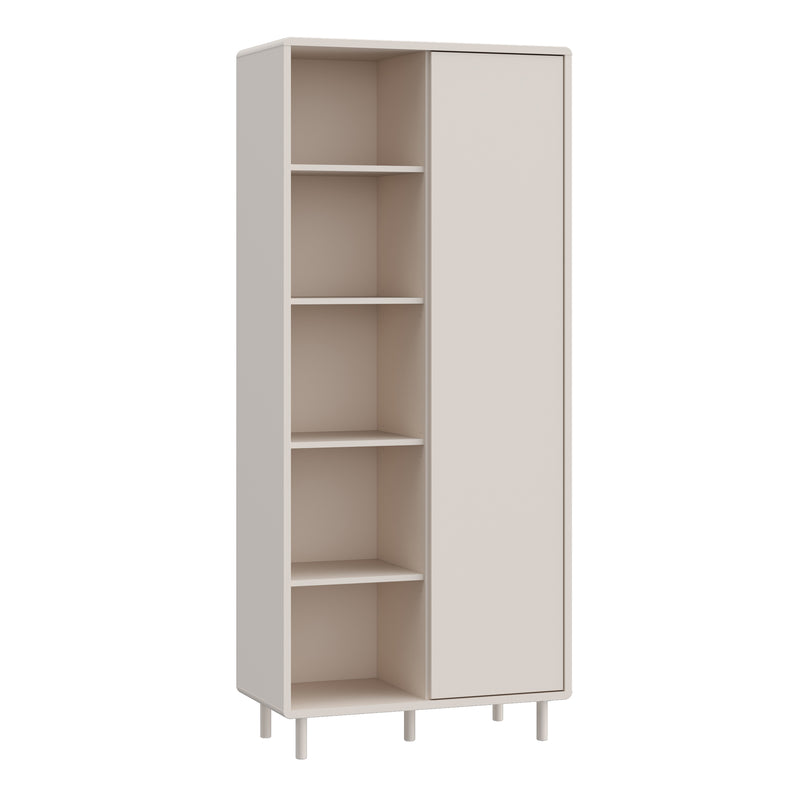 Playly Tall Storage Cabinet with Door/Open Shelving in Sand — front view