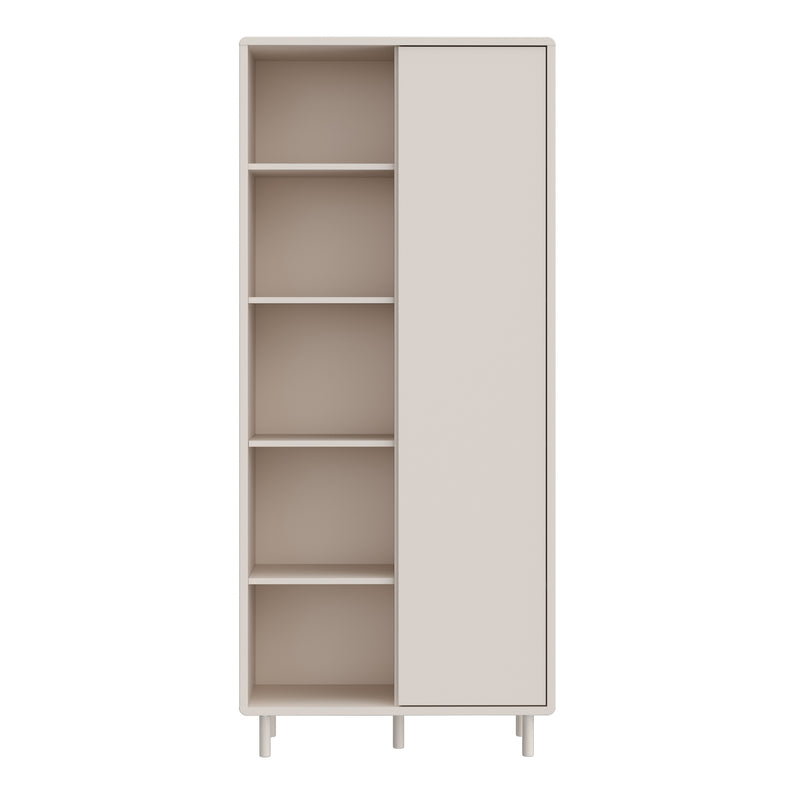 Playly Tall Storage Cabinet with Door/Open Shelving in Sand — side angle