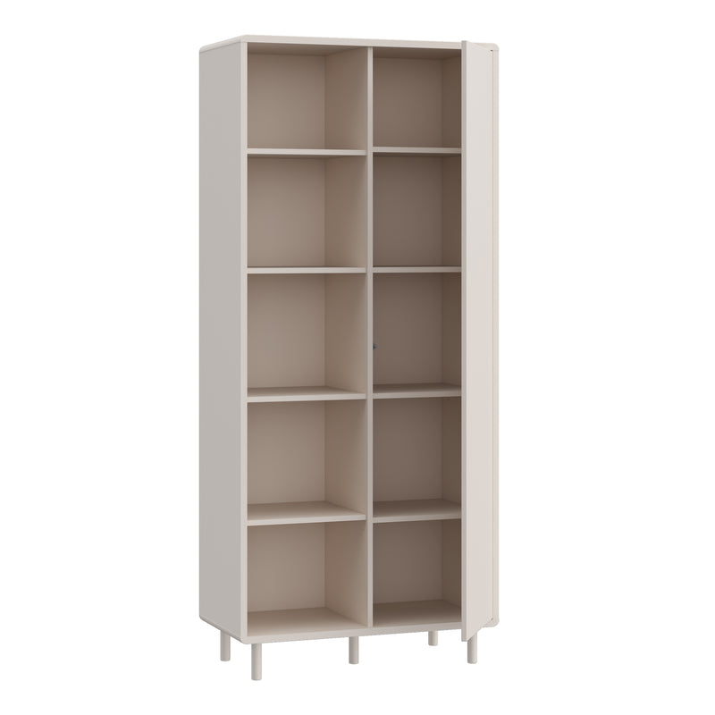 Playly Tall Storage Cabinet with Door/Open Shelving in Sand — detail view