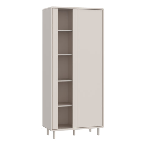 Playly Tall Storage Cabinet with Door and Concealed Open Shelving in Sand — front view