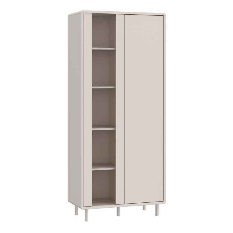Playly Tall Storage Cabinet with Door and Concealed Open Shelving in Sand — front view