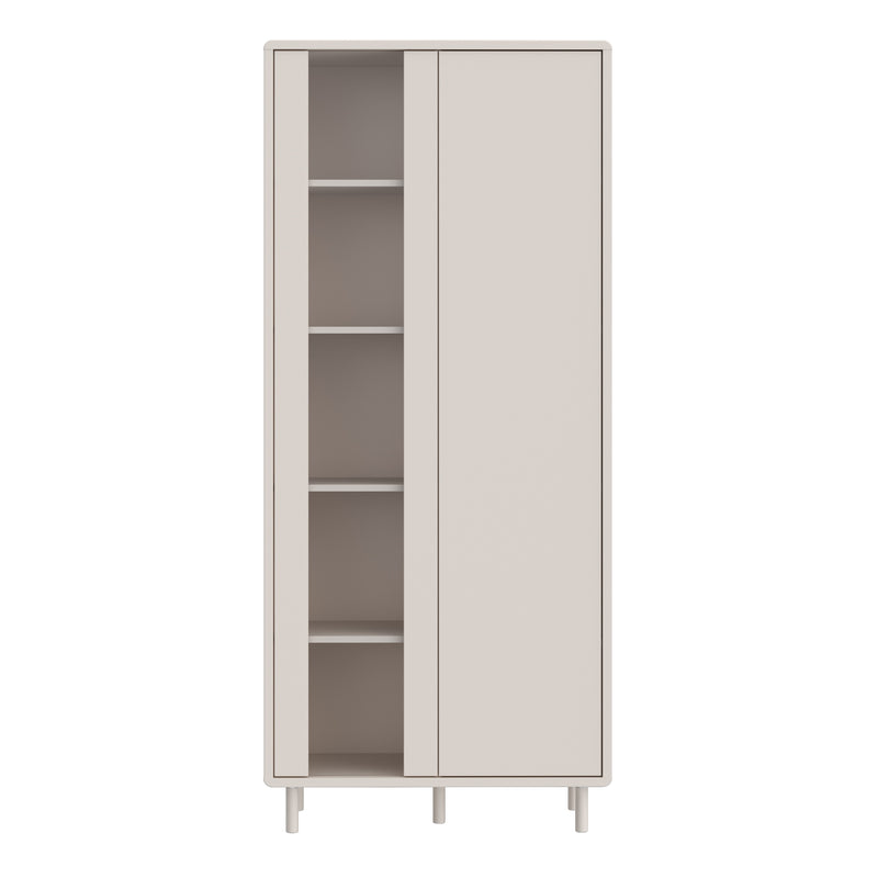 Playly Tall Storage Cabinet with Door and Concealed Open Shelving in Sand — side angle