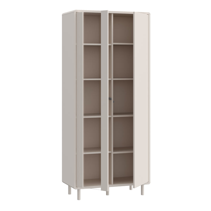 Playly Tall Storage Cabinet with Door and Concealed Open Shelving in Sand — detail view