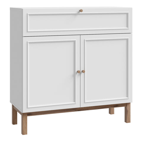 Wensley 2 Door 1 Drawer Console in Light Grey and Oak — front view