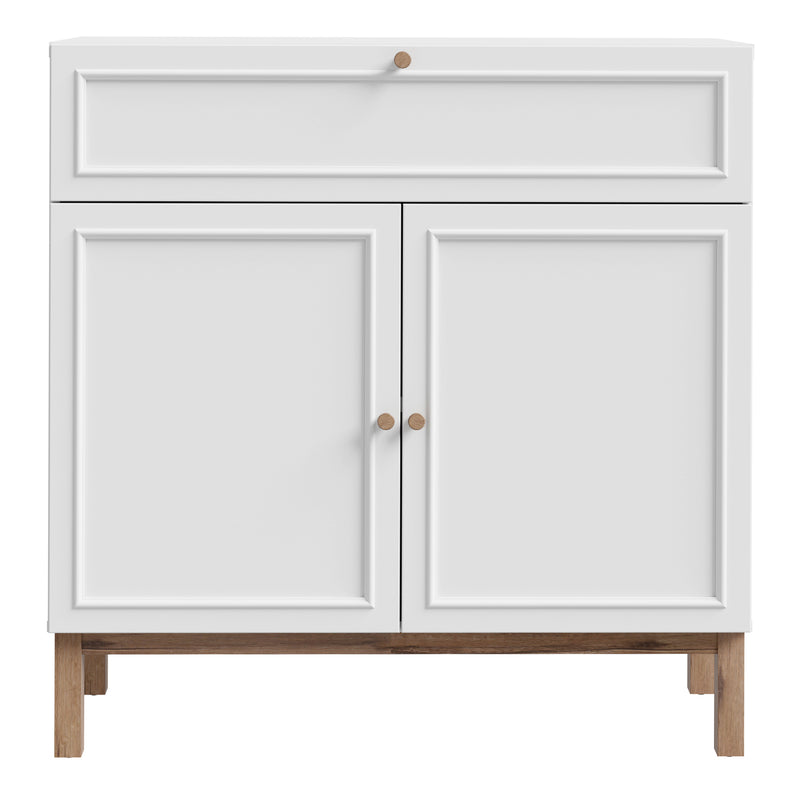 Wensley 2 Door 1 Drawer Console in Light Grey and Oak — side angle