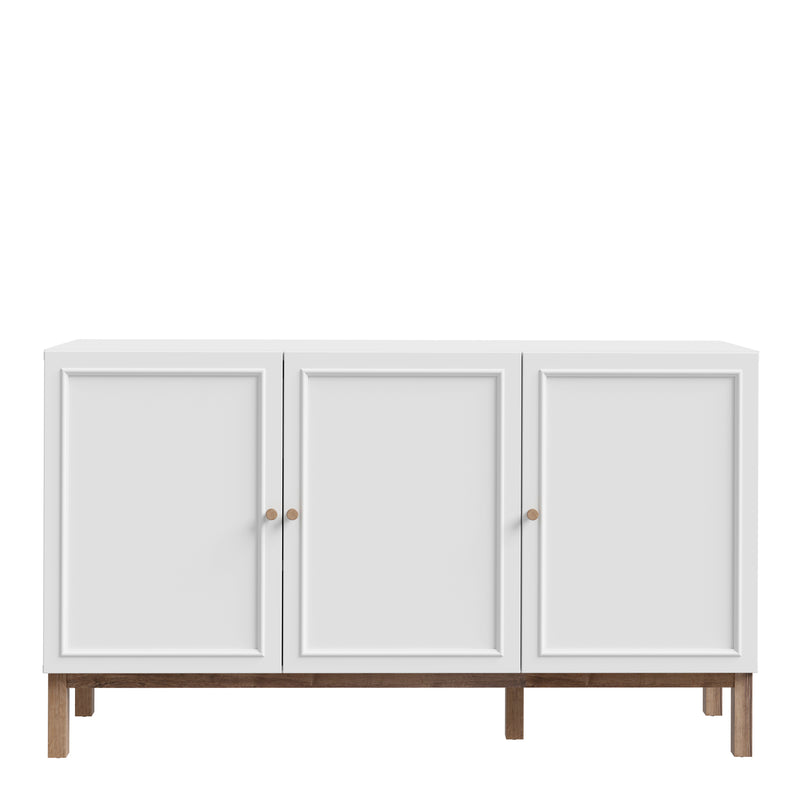 Wensley 3 Door 1 Drawer Sideboard in Light Grey and Oak — side angle