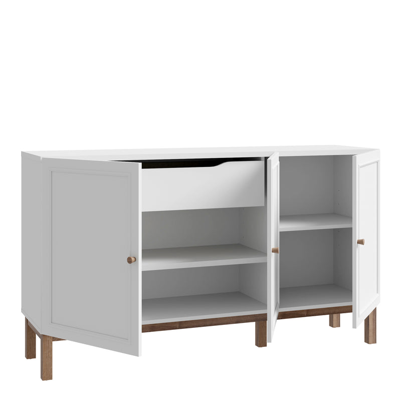 Wensley 3 Door 1 Drawer Sideboard in Light Grey and Oak — detail view