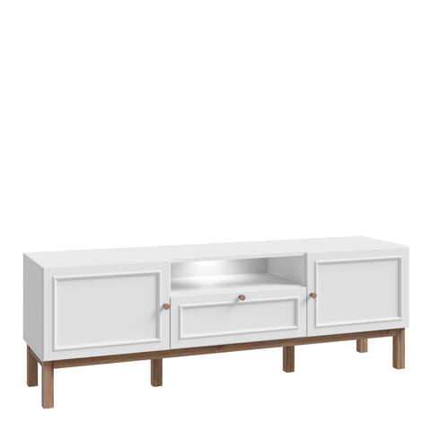 Wensley 2 Door 1 Drawer TV Unit in Light Grey and Oak inc LED Lighting — front view