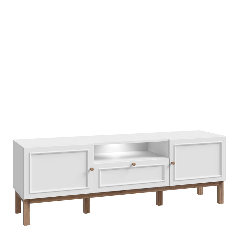 Wensley 2 Door 1 Drawer TV Unit in Light Grey and Oak inc LED Lighting — front view