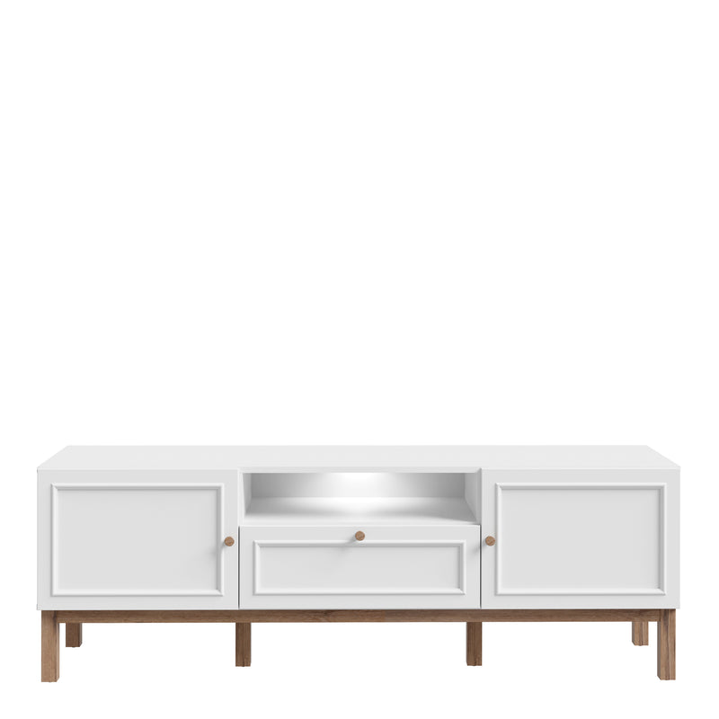 Wensley 2 Door 1 Drawer TV Unit in Light Grey and Oak inc LED Lighting — side angle