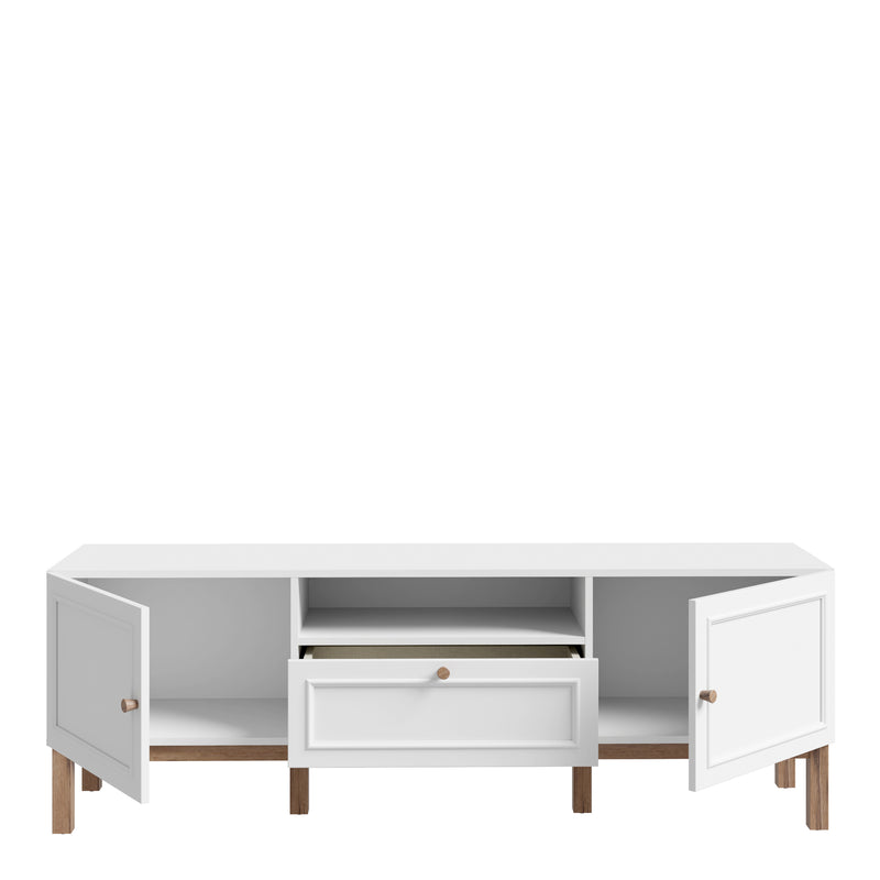 Wensley 2 Door 1 Drawer TV Unit in Light Grey and Oak inc LED Lighting — alternative angle