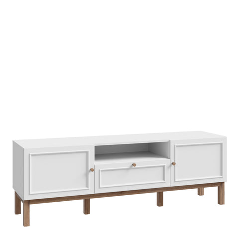 Wensley 2 Door 1 Drawer TV Unit in Light Grey and Oak — front view