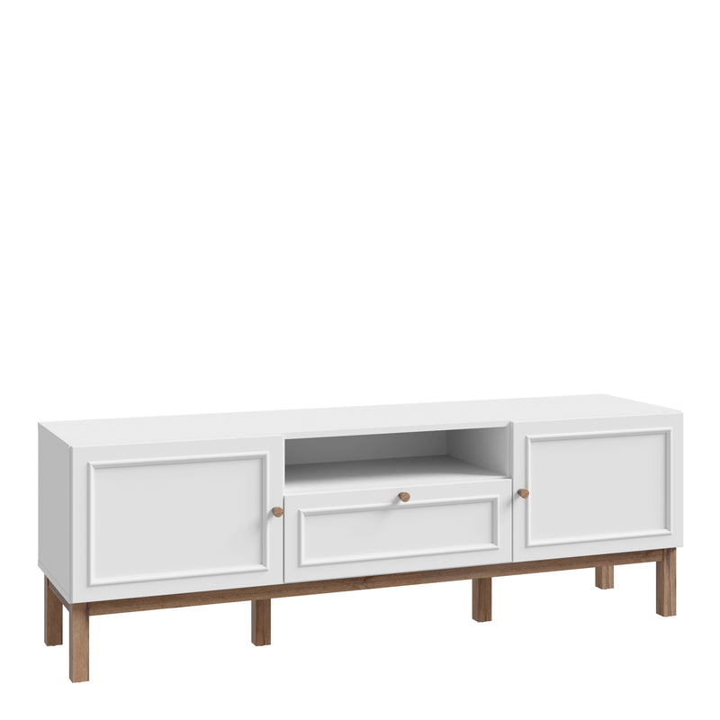 Wensley 2 Door 1 Drawer TV Unit in Light Grey and Oak — front view