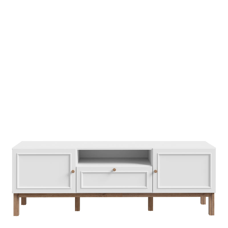 Wensley 2 Door 1 Drawer TV Unit in Light Grey and Oak — side angle